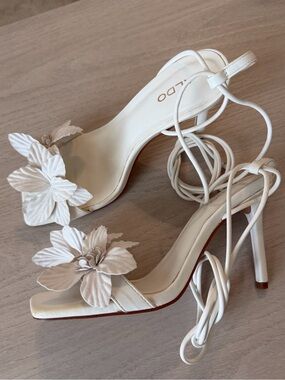 ALDO White Floral Lace-Up Stiletto Sandals